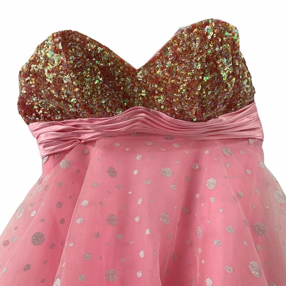 Milano Formals Pink Sequined Strapless Dress Prom - Picture 2 of 10